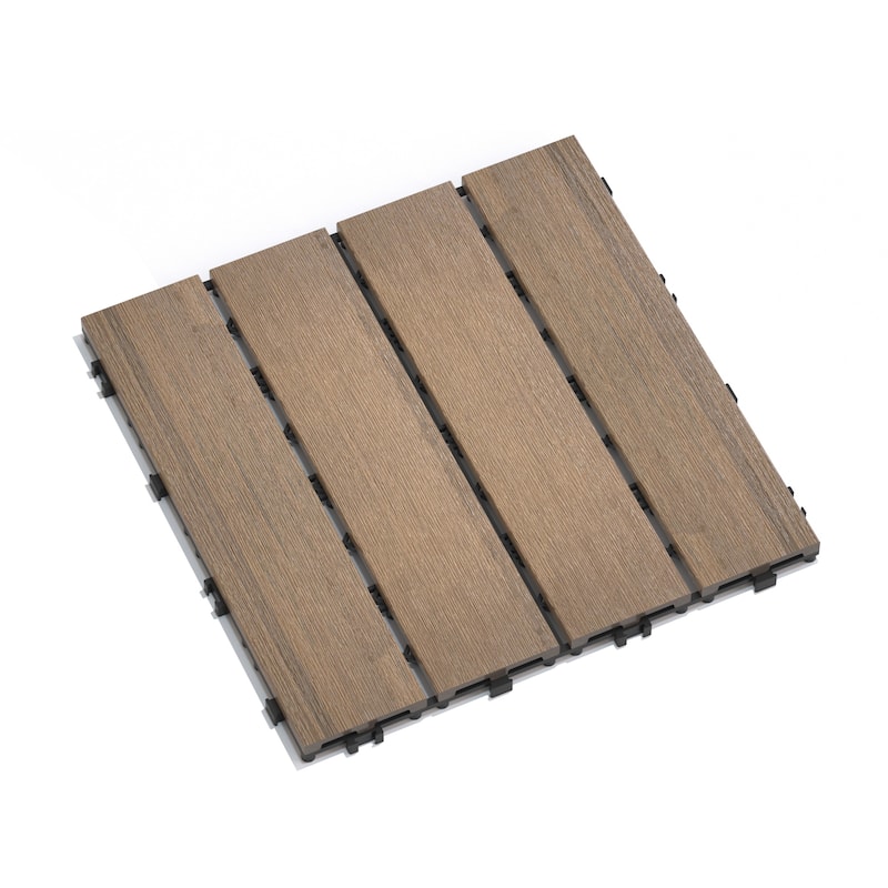 Patio Floor Tiles Pack of 22 WPC Wood-Plastic Composite Patio Deck Tiles DIY Interlocking Decking Tiles - Oak
