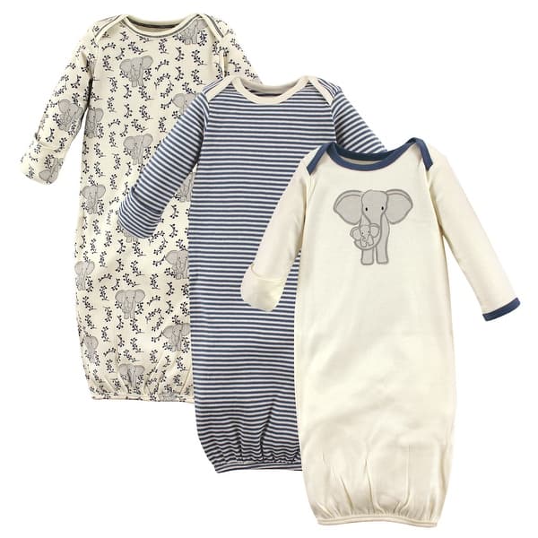 slide 1 of 1, Touched by Nature Unisex Baby Organic Cotton Gowns, Elephant, Preemie/Newborn - Elephant Preemie-Newborn - Elephant