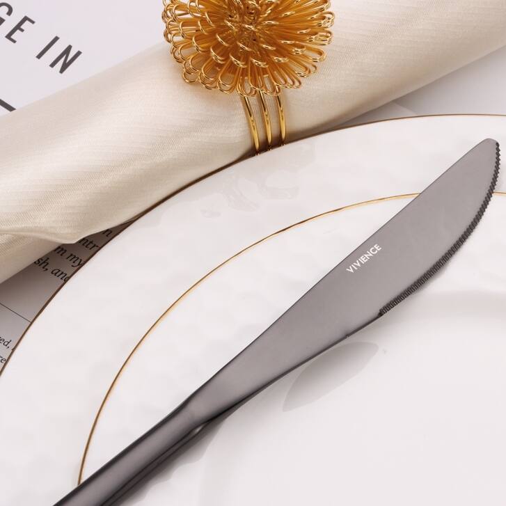 20 Pc Flatware Set Silver with White/Black Colorblock Handles