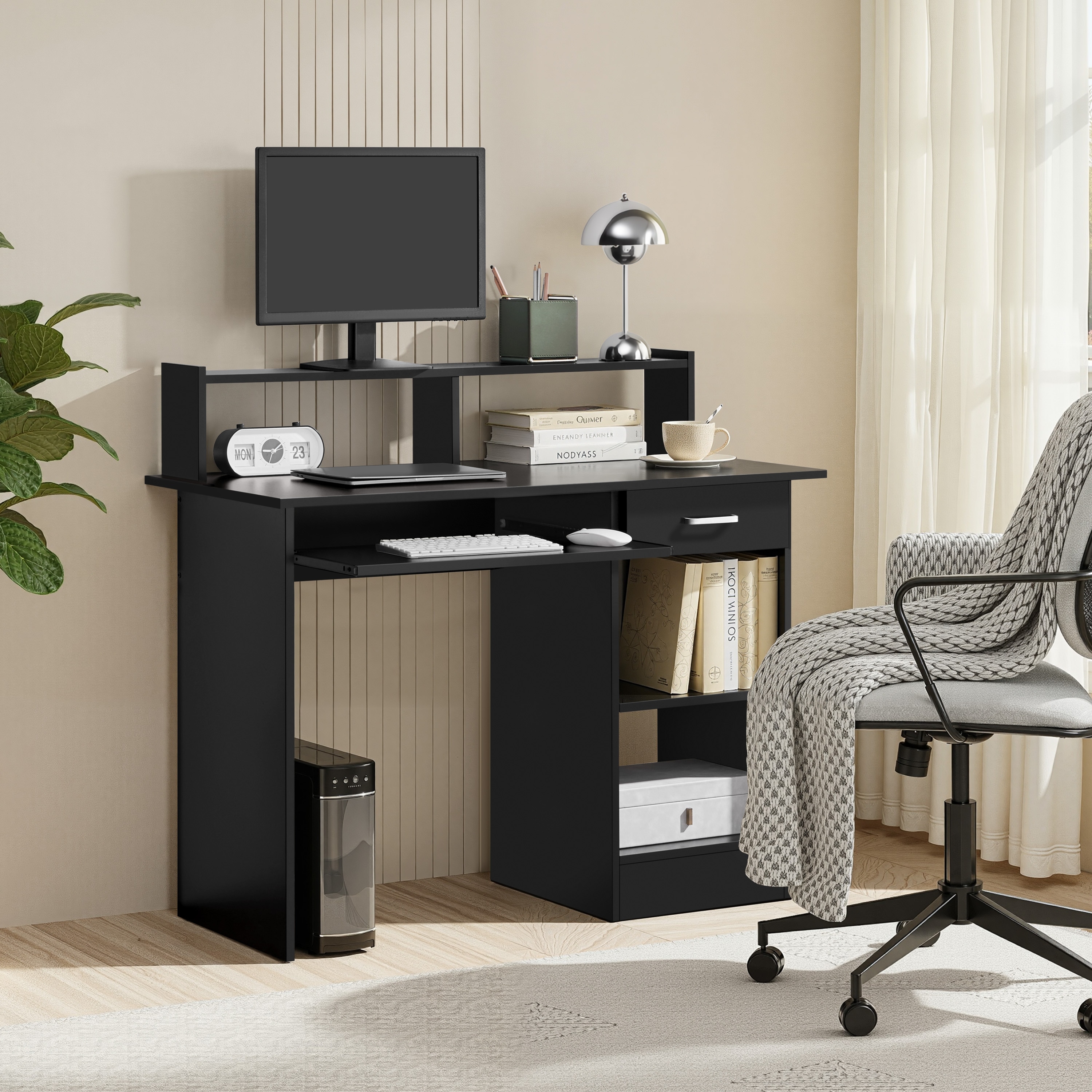 Yaheetech Computer Desk Desktop Table with Storages and Keyboard Tray