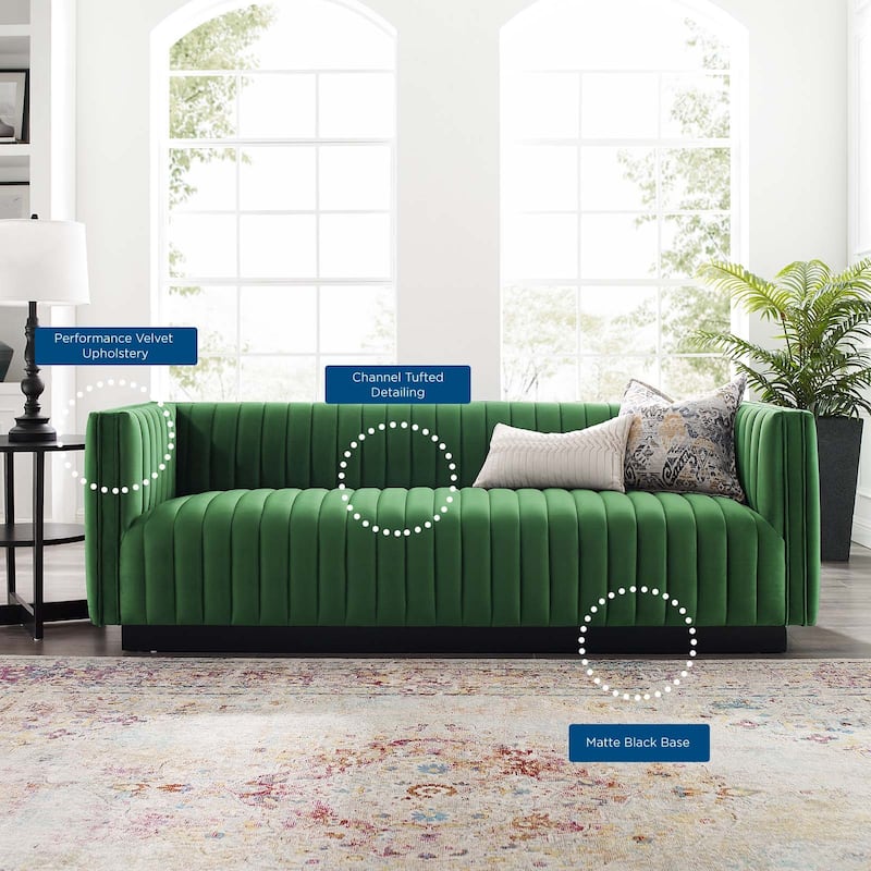 Silver Orchid Rosar Channel Tufted Velvet Sofa