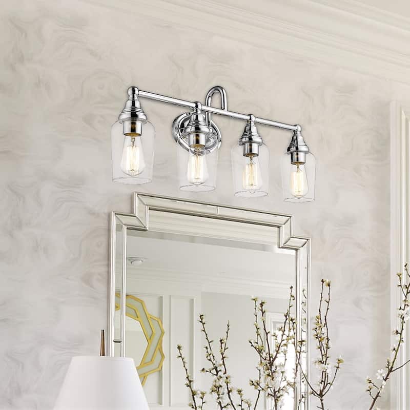 4-Light Bathroom Vanity Lighting Fixture Wall Sconces, Clear Glass - 4-Light - Chrome