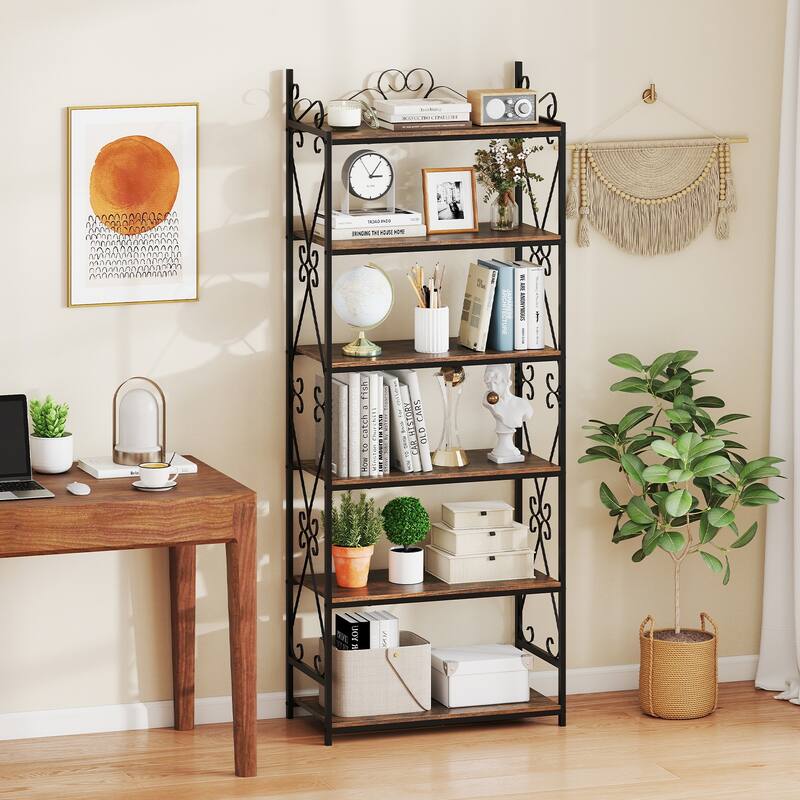 Gymax 6-Tier Bookshelf 71.5'' Industrial Tall Bookcase w/ Open Shelves - See Details