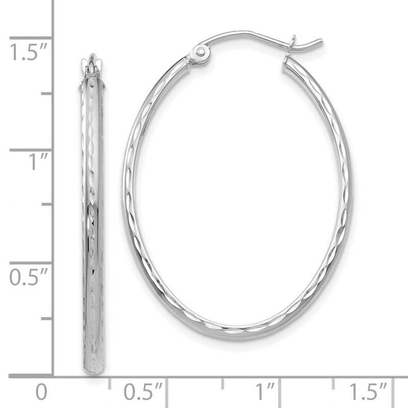 Curata 14k White Gold Lightweight Diamond cut Oval Hoop Earrings - 35.4x25.5mm