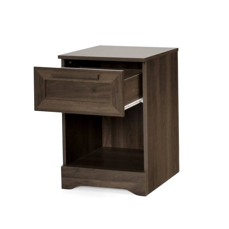 Rustic Faux Wood Nightstand with Drawer and Shelf, 1-Drawer Storage Table for Bedroom and Living Room