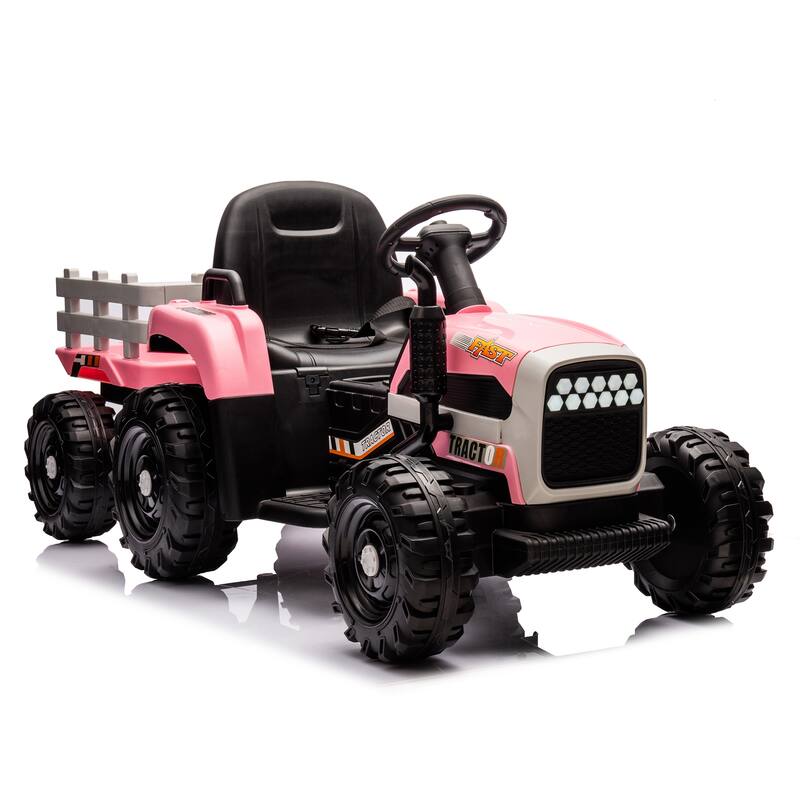 Ride On Tractor With Trailer, 24V Battery Powered Electric Tractor Toy, Remote Control, Kids,Three Speed Adjustable