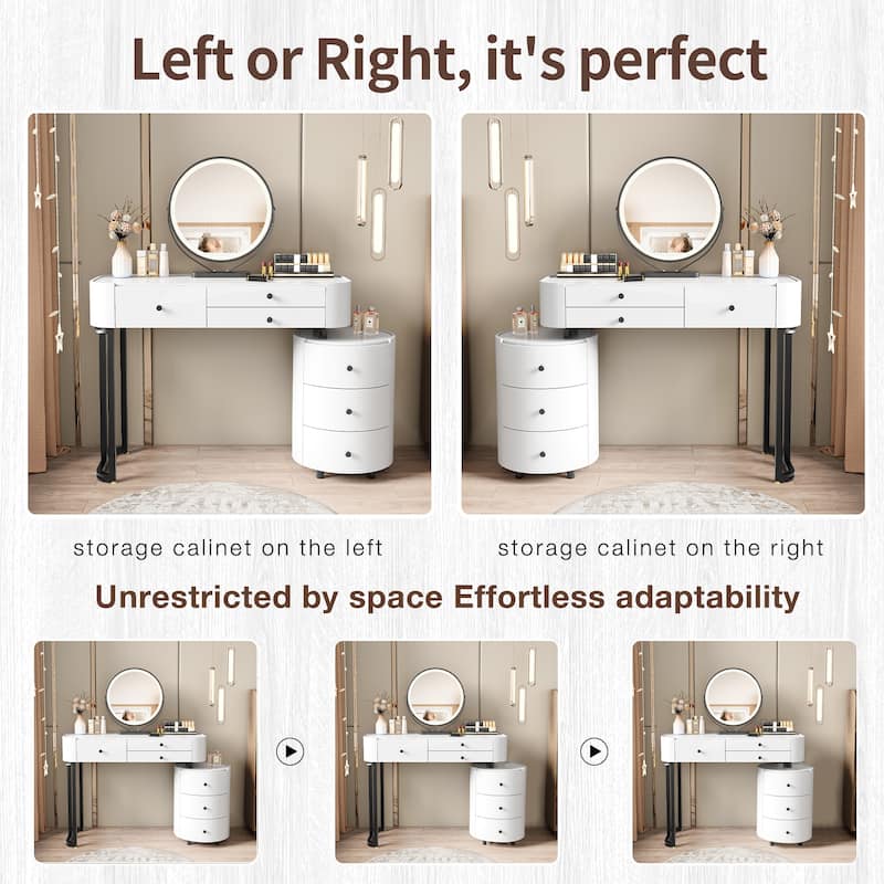 Modern Minimalist Dressing Table with Detachable Mirror and Rotatable Side Cabinet Makeup table, Easy Assembly Vanity