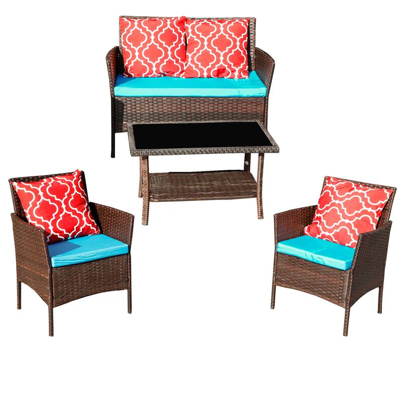 Outdoor Rattan Wicker Patio Furniture Set with Coffee Table,Loveseat & Chairs - patio Conversation Set for Garden,Porch,Balcony
