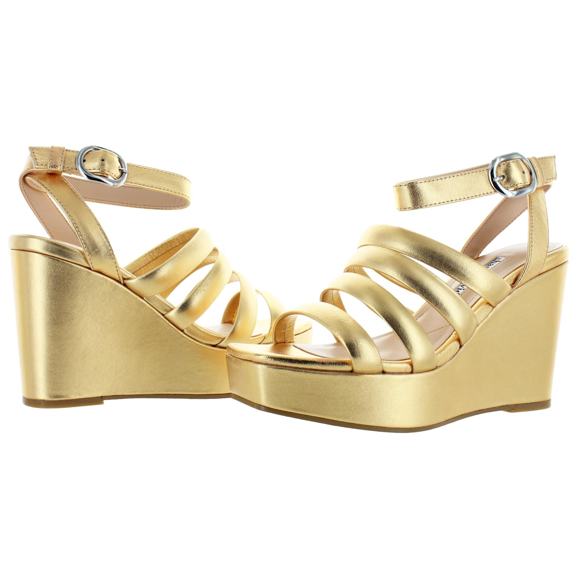 gold metallic wedge sandals
