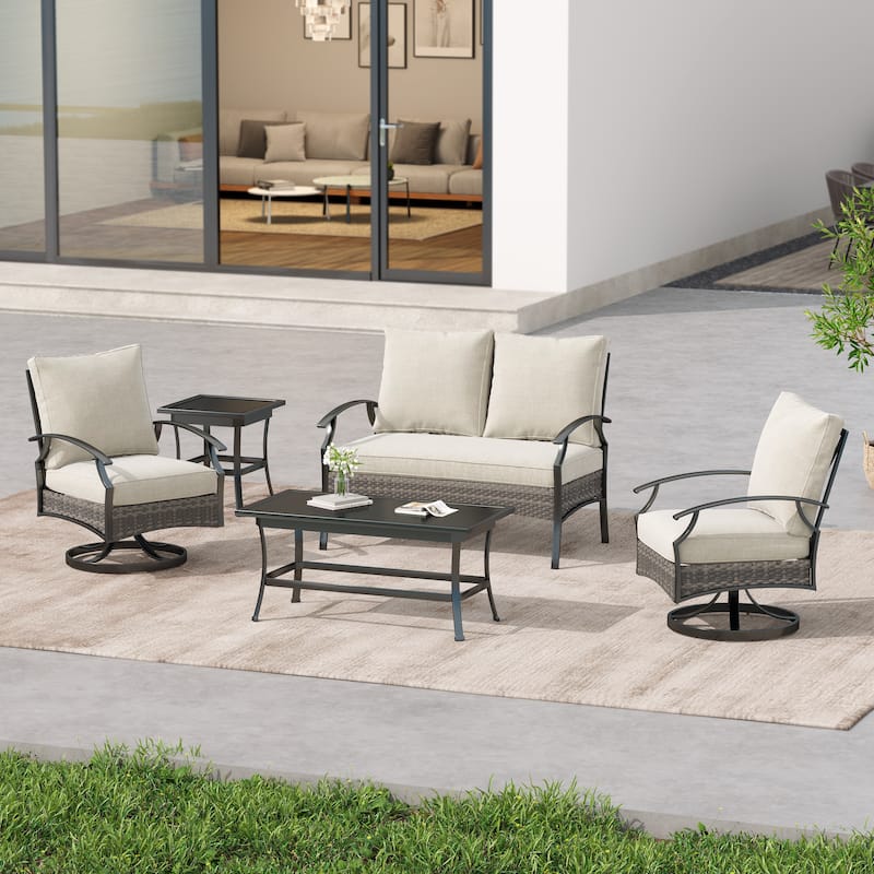 6-Piece Patio Sofa Furniture Set Outdoor Seating Group with Cushions - 5-Piece-Loveseat - Beige