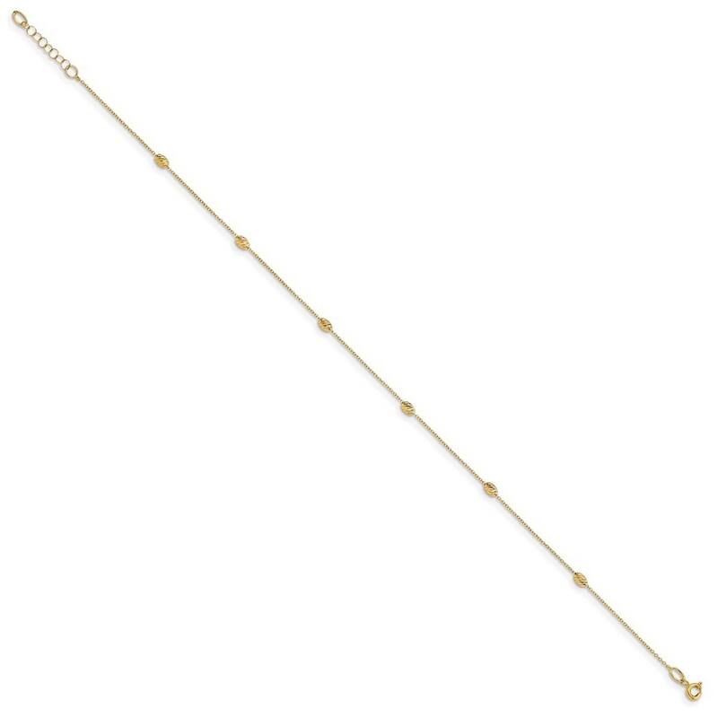 Curata Women's Italian 3mm 14k Yellow Gold Diamond-cut Bead Station Anklet - 10 Inch