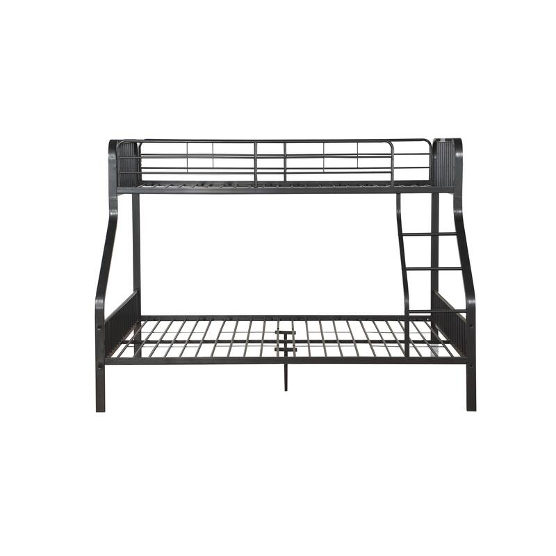 Gunmetal Finish Twin XL/Queen Metal Bunk Bed with Slat System and Built-In Ladder