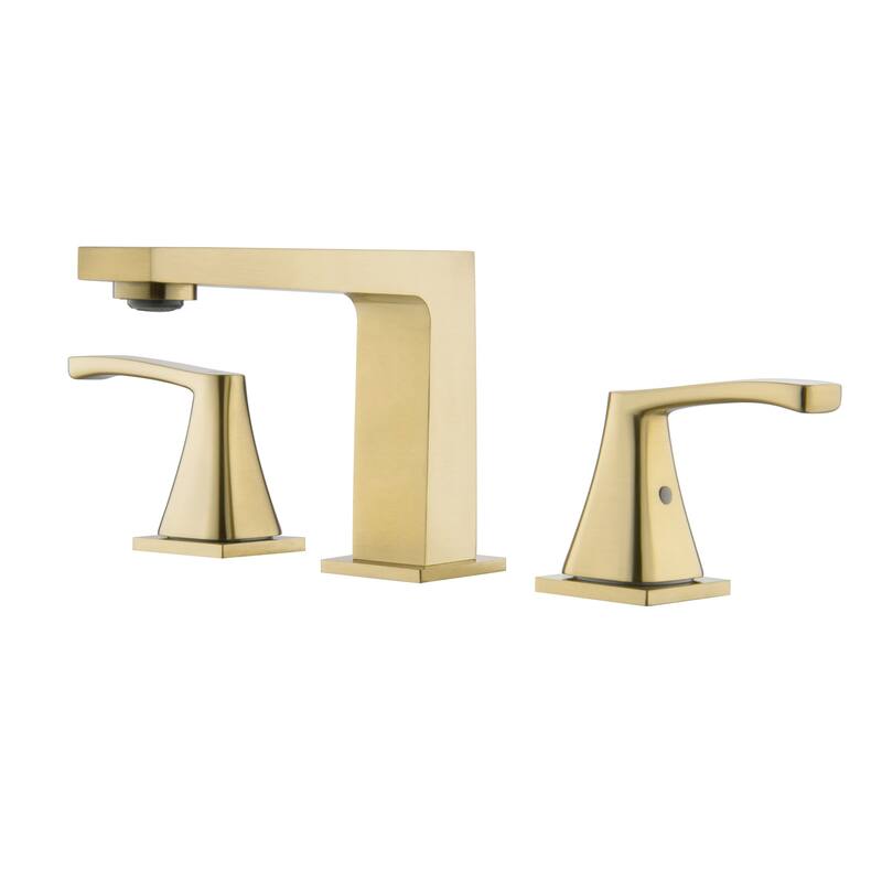 3-Hole Double Handle Deck Mount Widespread Bathroom Faucet - Brushed Gold