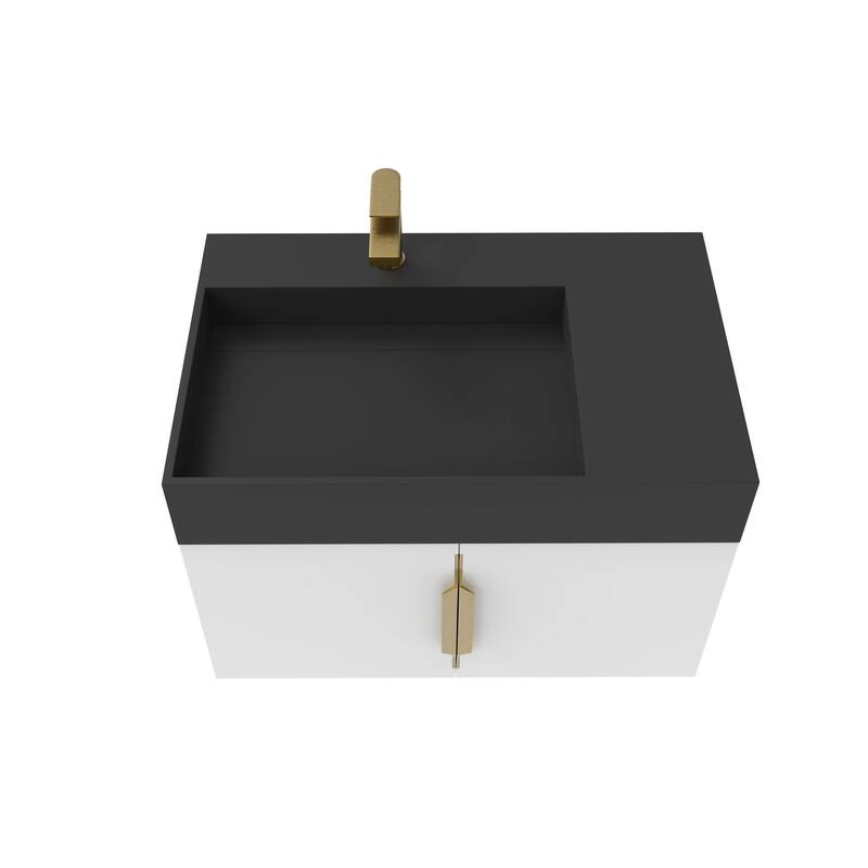 Amazon 30" Wall Mounted Bathroom Left Basin Vanity Set w/ Black Top