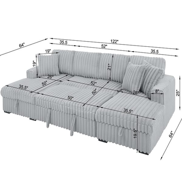 122" Oversized Modern U-shaped Sleeper Sectional Sofa with Double Storage Chaise
