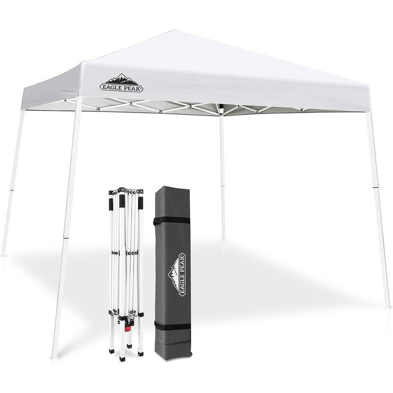 EAGLE PEAK 10x10 Slant Leg Pop-up Canopy Tent Outdoor Beach Canopy Folding Portable Shelter 10x10 Base 8x8 Top (Blue)