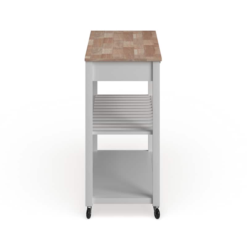 Crosley Natural Wood Top Kitchen Cart/ Island With Optional Stool Storage in White Finish - 17"d x 43"w x 35"h