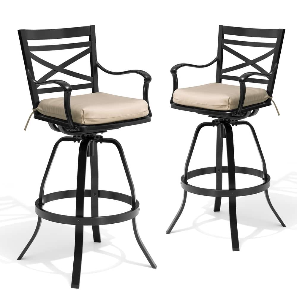 Outdoor Indoor Aluminum Swivel Patio Bar Stools Dining Chairs with Removable Sunbrella Cushion
