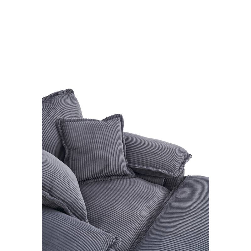 Grey Corduroy Single Deep Seat Sofa with Ottoman