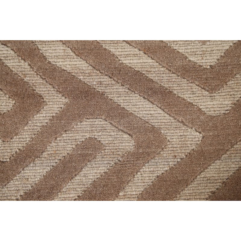 Geometric Modern Area Rug Hand-Knotted Oriental Wool Carpet - 8'11" x 11'8"