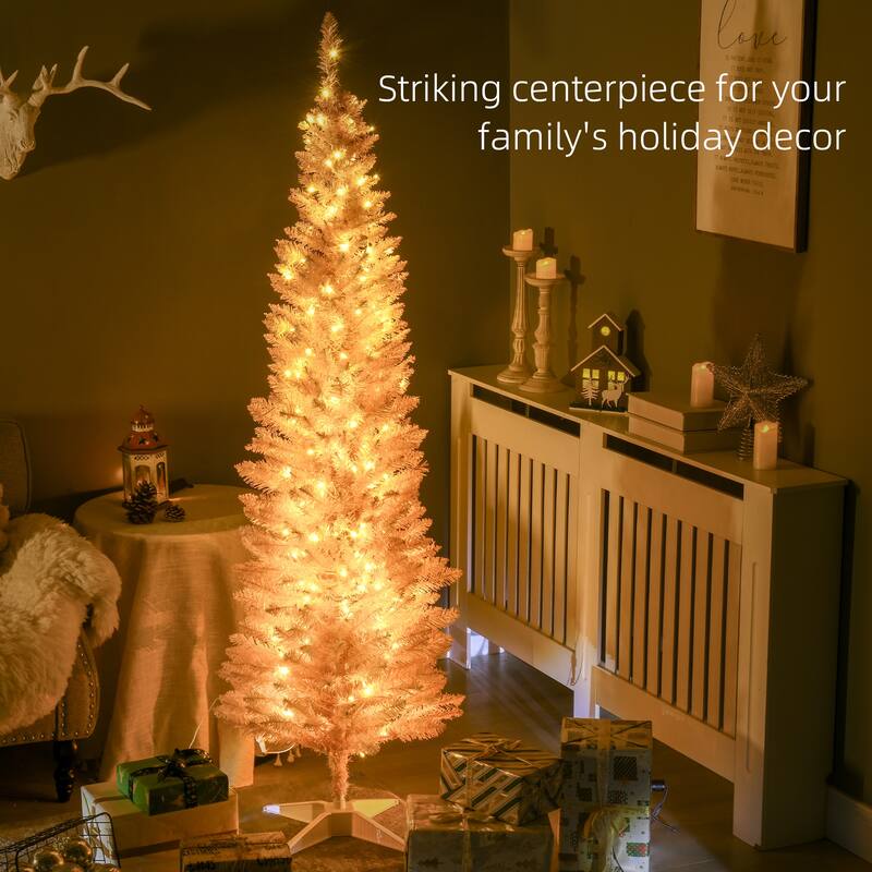 Pre-Lit Pencil Christmas Tree with Warm White LED Lights - 5.9ft Artificial Tree