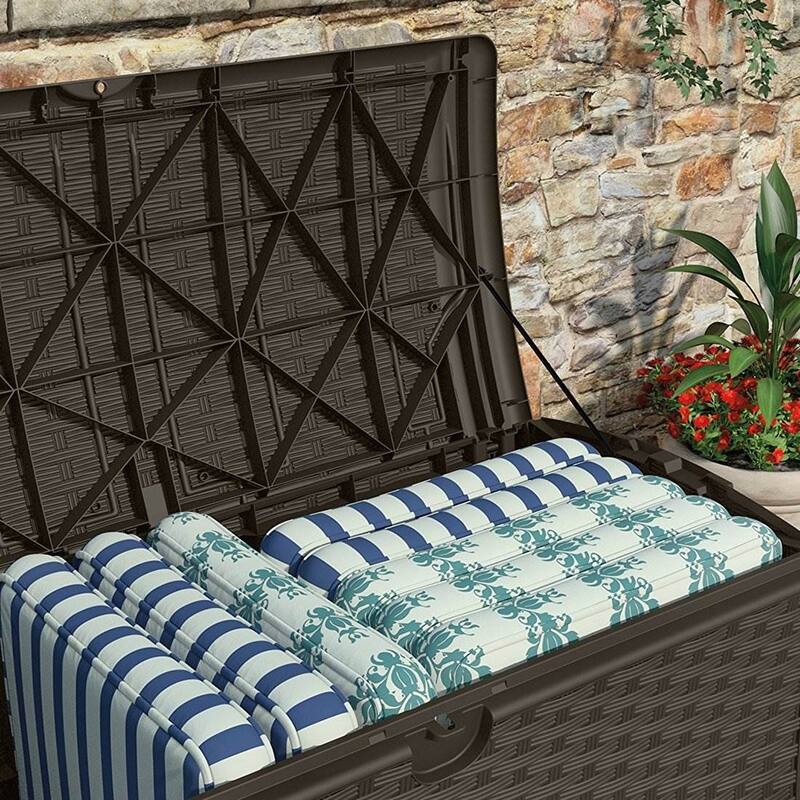 Suncast 72 Gallon Resin Wicker Outdoor Patio Storage Deck Box, Brown (6 Pack) - 61.6