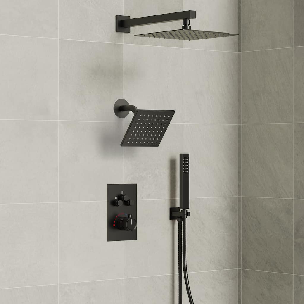 Thermostatic Shower Faucet 12" and 6" High-Pressure Dual Showerheads with Handheld Shower