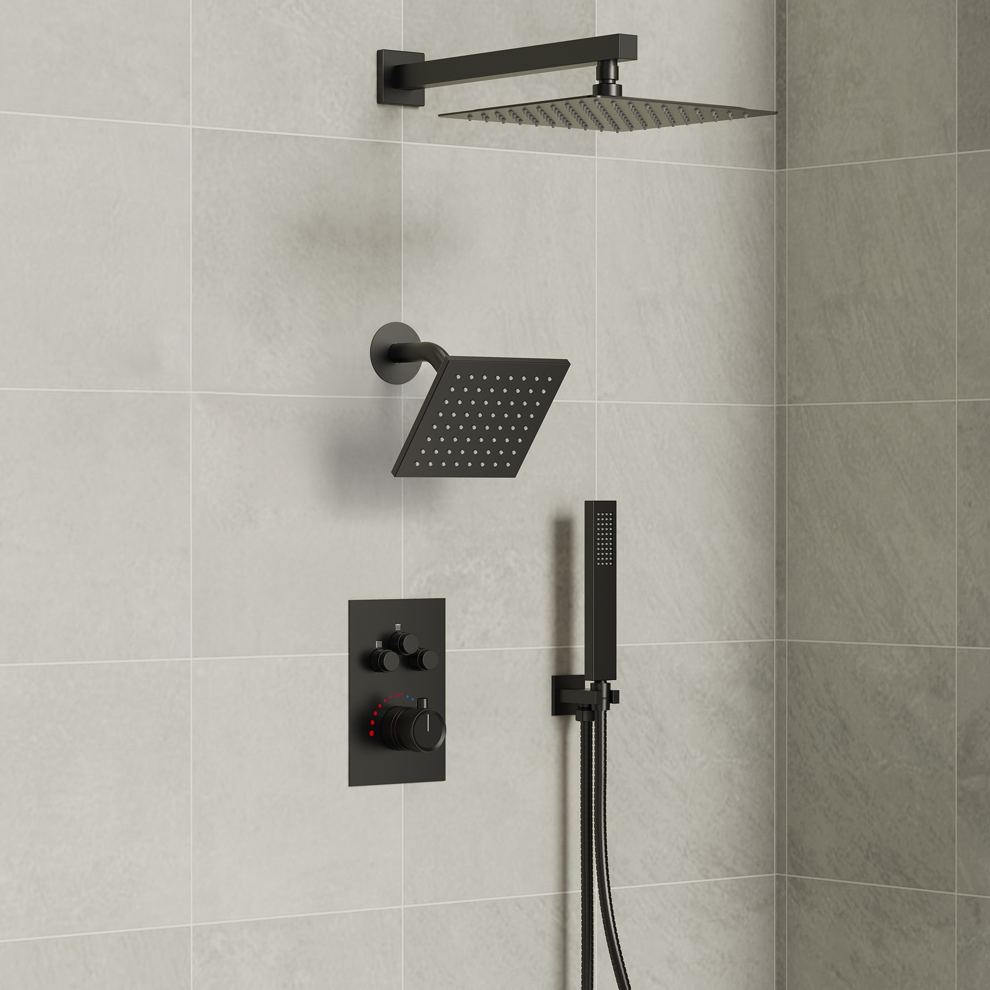 Thermostatic Shower Faucet 12" and 6" High-Pressure Dual Showerheads with Handheld Shower