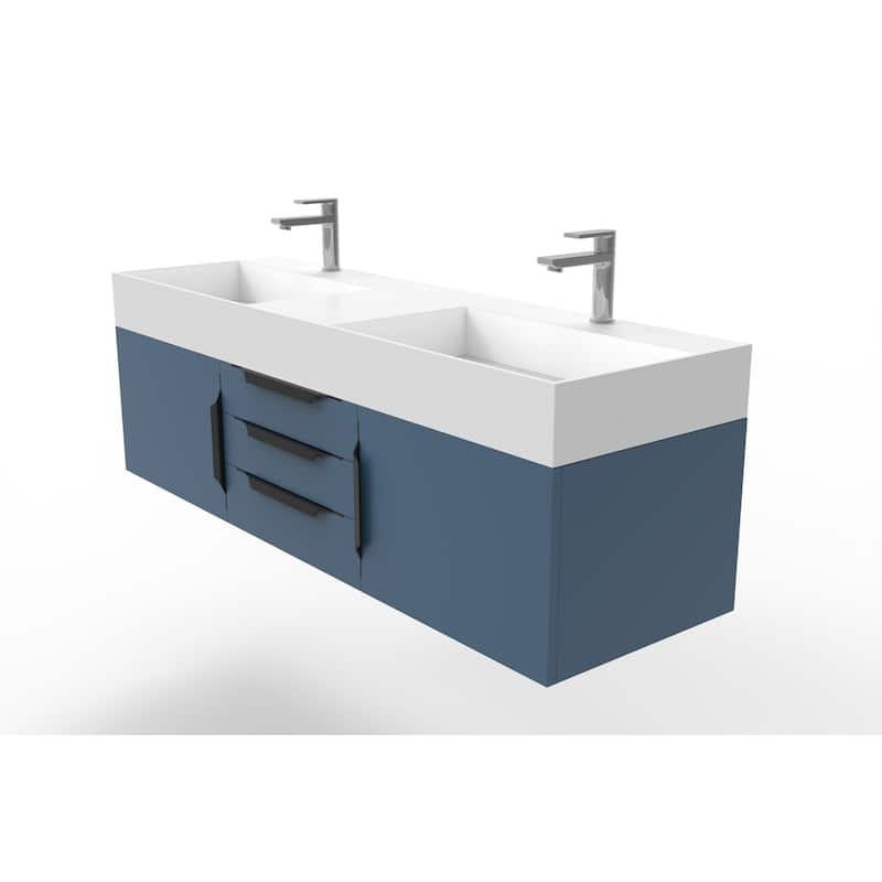 Amazon 60" Wall Mounted Bathroom Vanity Set w/ White Top