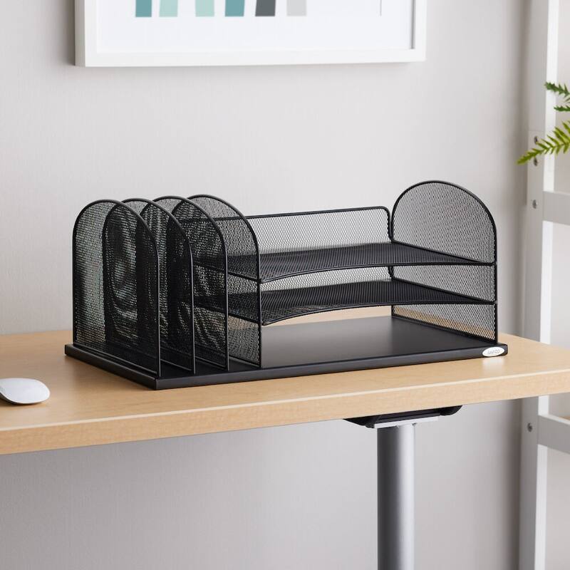 Safco Onyx 3 Horizontal/3 Upright Sections Wire Mesh Desktop Organizer - Blue