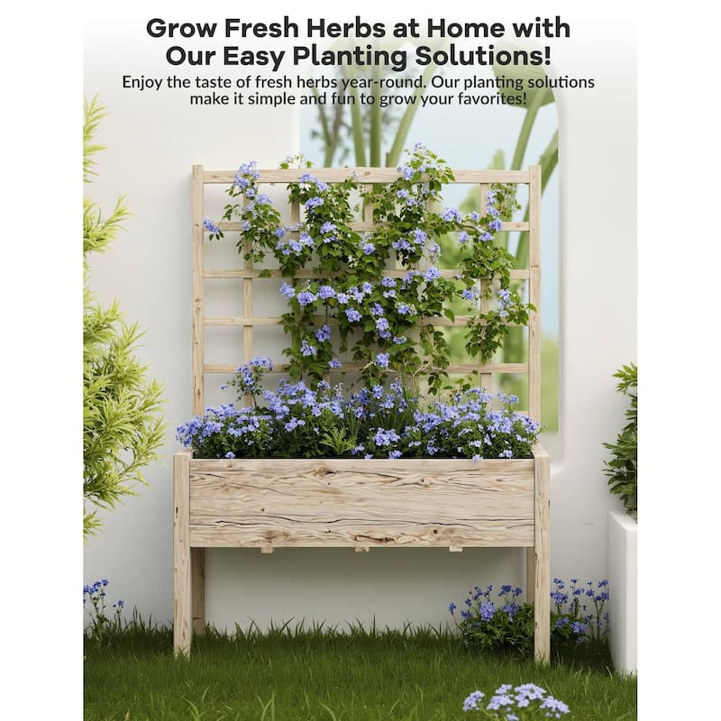 Raised Garden Bed with Trellis, 46"x23"x65"