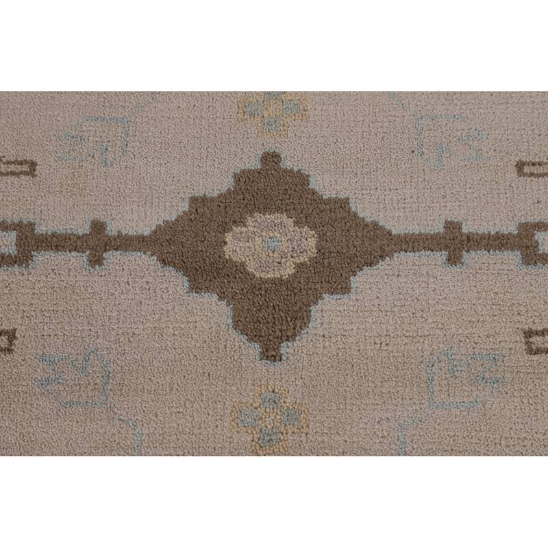 All-Over Beige Oushak Indian Area Rug Hand-Knotted Wool Carpet - 9'2" x 11'8"