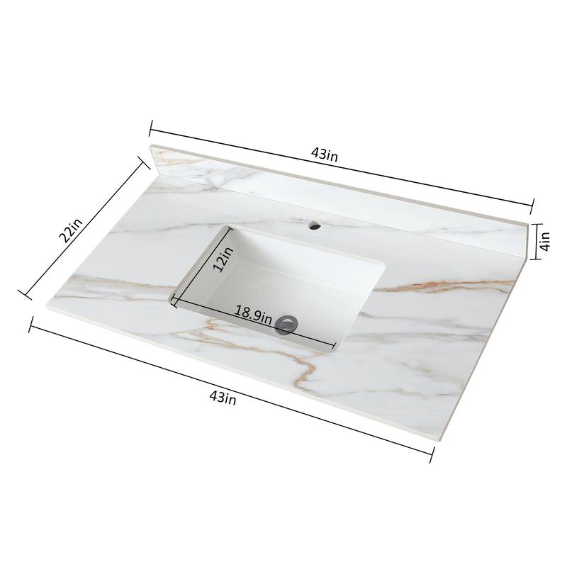 31 Inch Marble Vanity Top,Bathroom Vanity Top with Undermount Rectangular Middle Sink and 4 Inch Height Backsplash