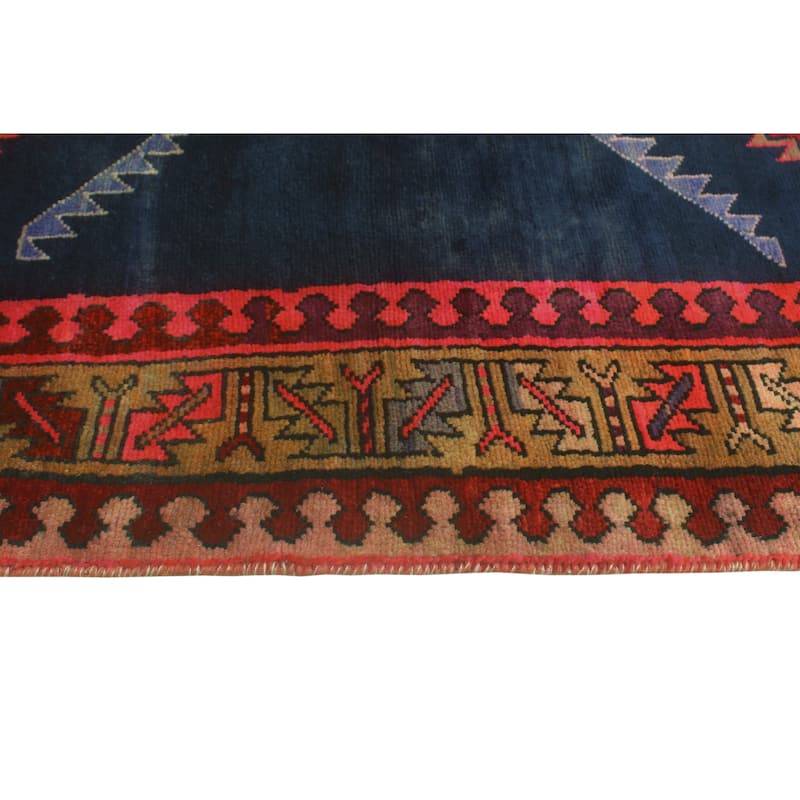 Fine Vintage Distressed Youssif Navy/Burgundy Runner - 4'0" x 10'9"