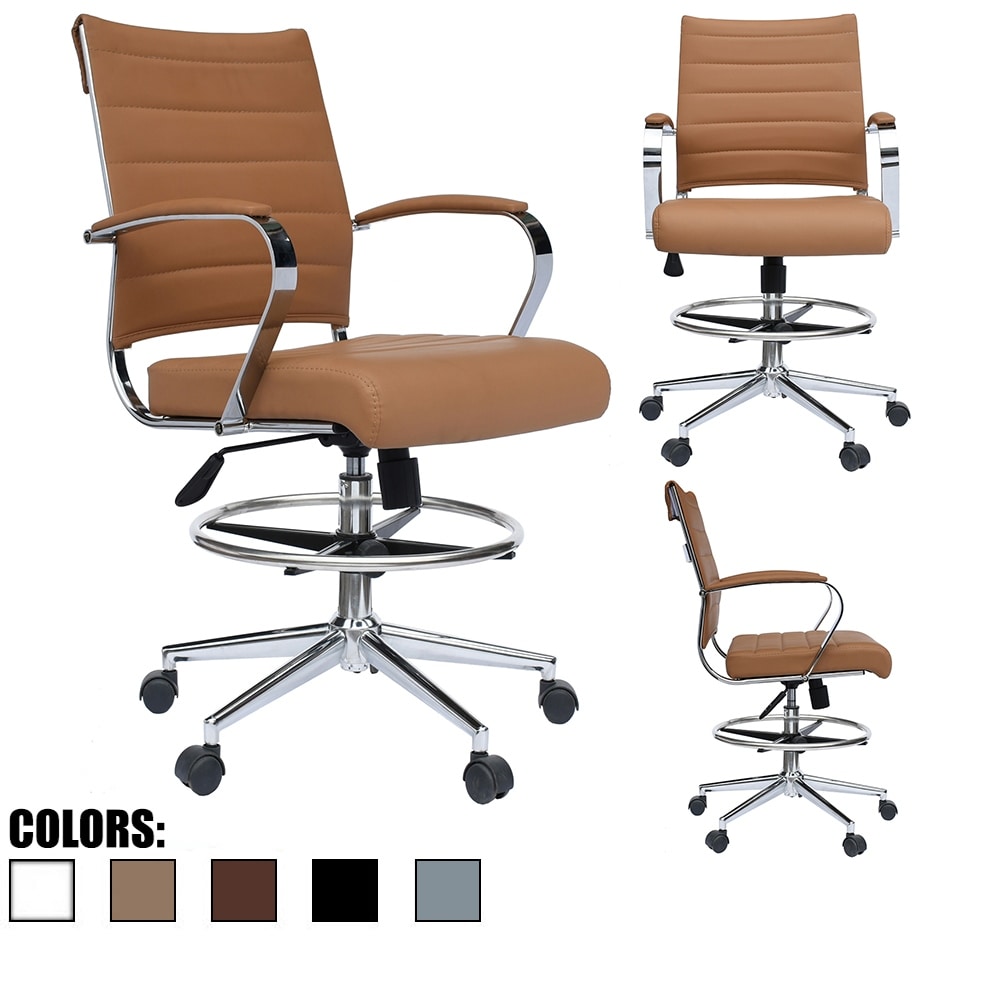 modern designer ergonomic office drafting chair with arms ribbed computer  tan