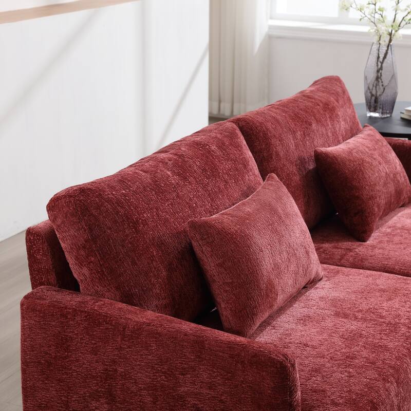 Red 68.9'' Chenille 2-Seater Sofa with Detachable Cushions