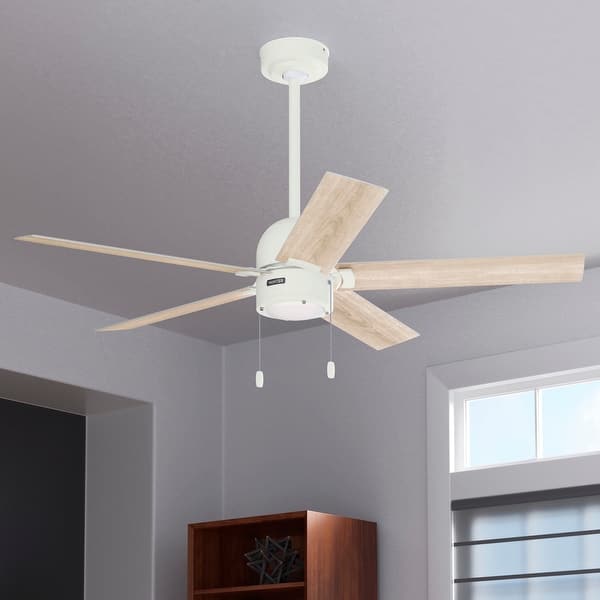 slide 2 of 18, Hunter Erling Ceiling Fan with LED Light Kit and Pull Chain - Modern Rustic, Transitional 52" - Matte White