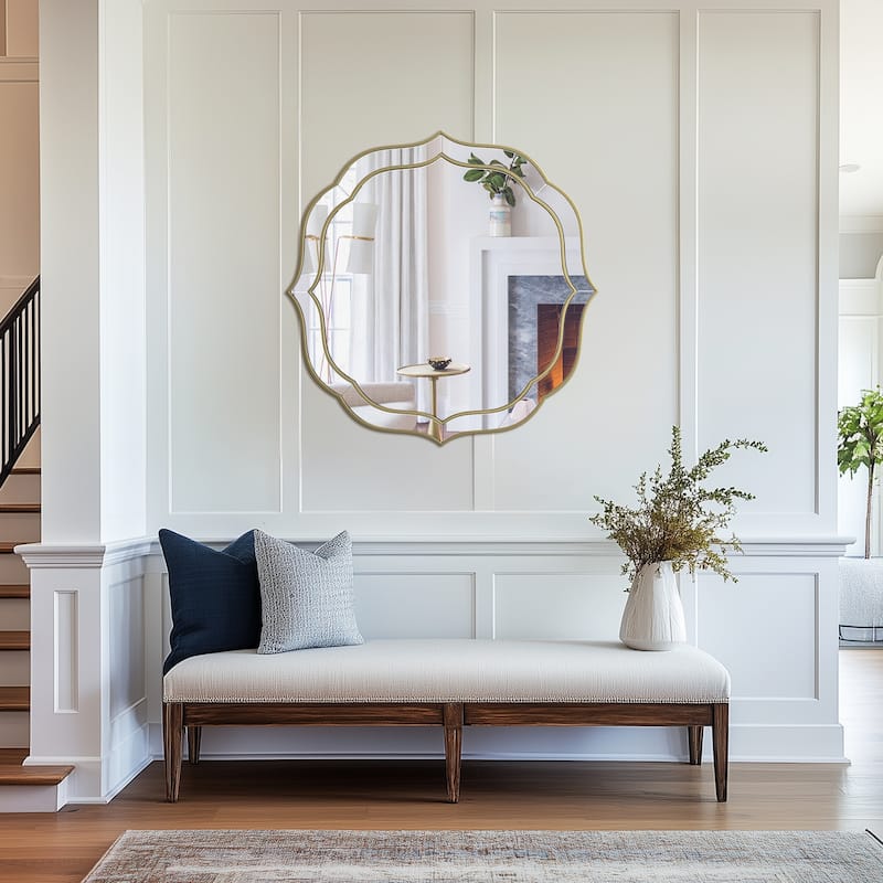 Large Gold Wall Mirror with Glass Beveled Frame - 32" x 32"