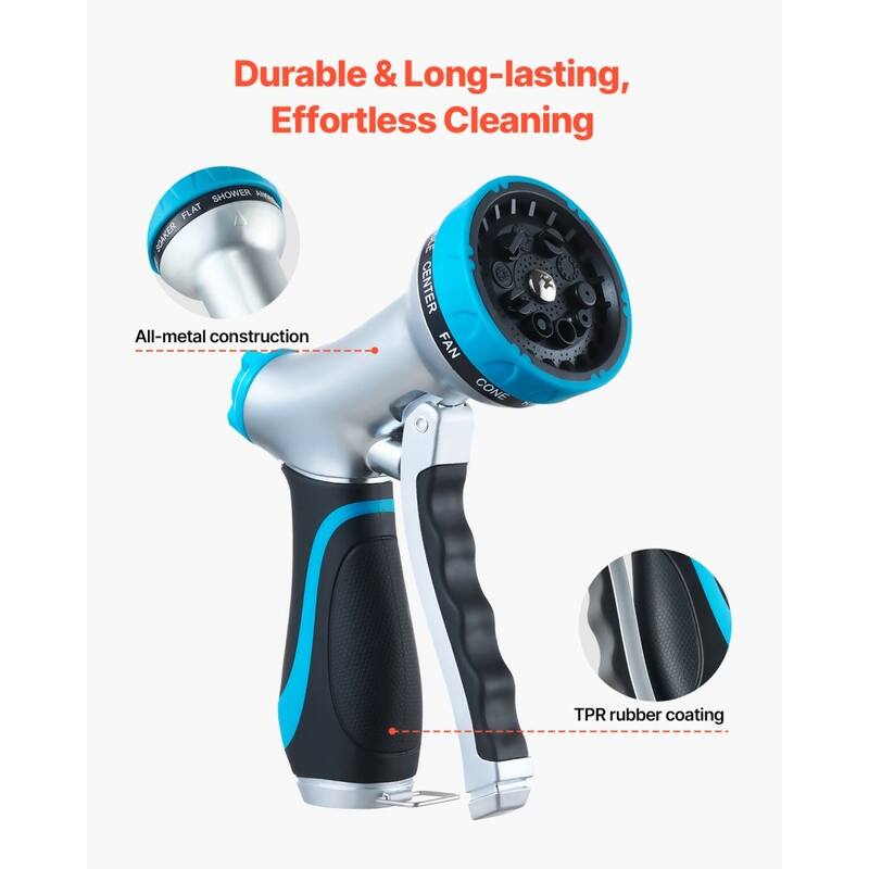 Garden Hose Nozzle 10 Spray Patterns Zinc Alloy Nozzle for Washing - 5.12 x 2.48 x 7.09 in - Multi