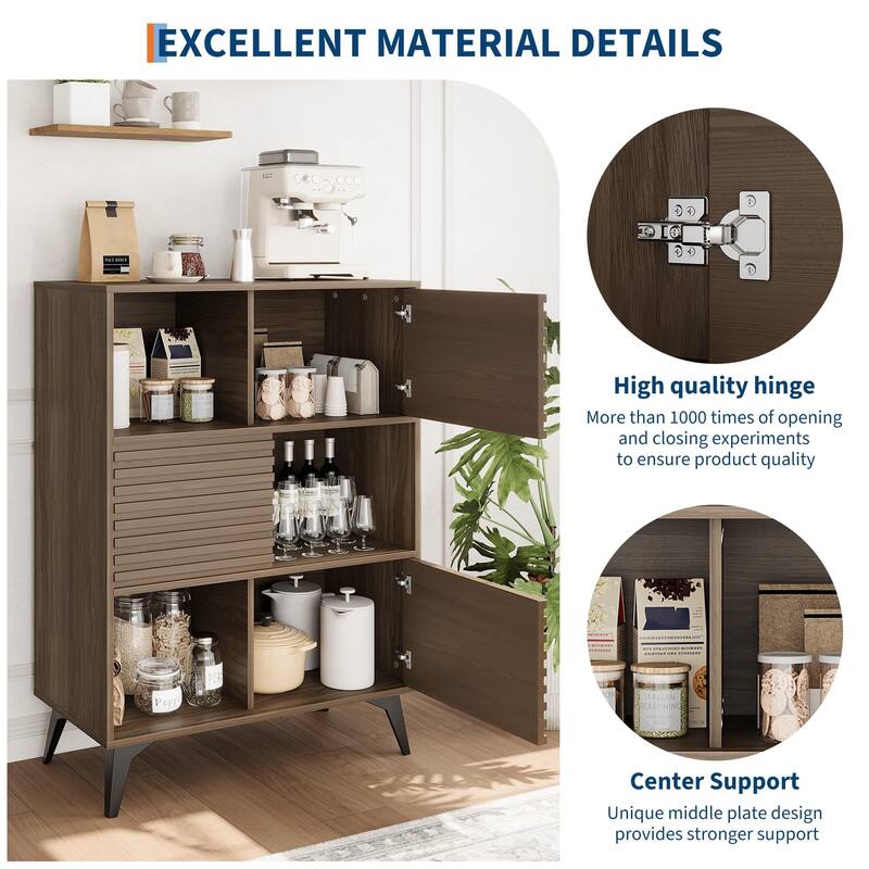 Render 3-Tier Display Cabinet - Walnut Storage Stand for Retail, Living Room & Entryway