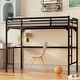 preview thumbnail 1 of 8, Black Twin Size Metal Loft Bed with Desk, Ladder, and Guardrails Black