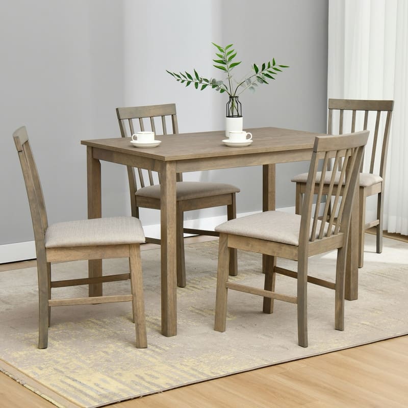 5-Piece Farmhouse Wooden Dining Room Set (42.5"L x 27"D x 30"H Table+4 Chairs) - Grey