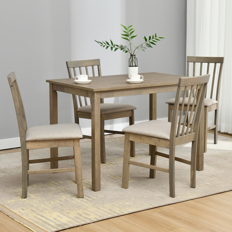 5-Piece Farmhouse Wooden Dining Room Set (42.5"L x 27"D x 30"H Table+4 Chairs)