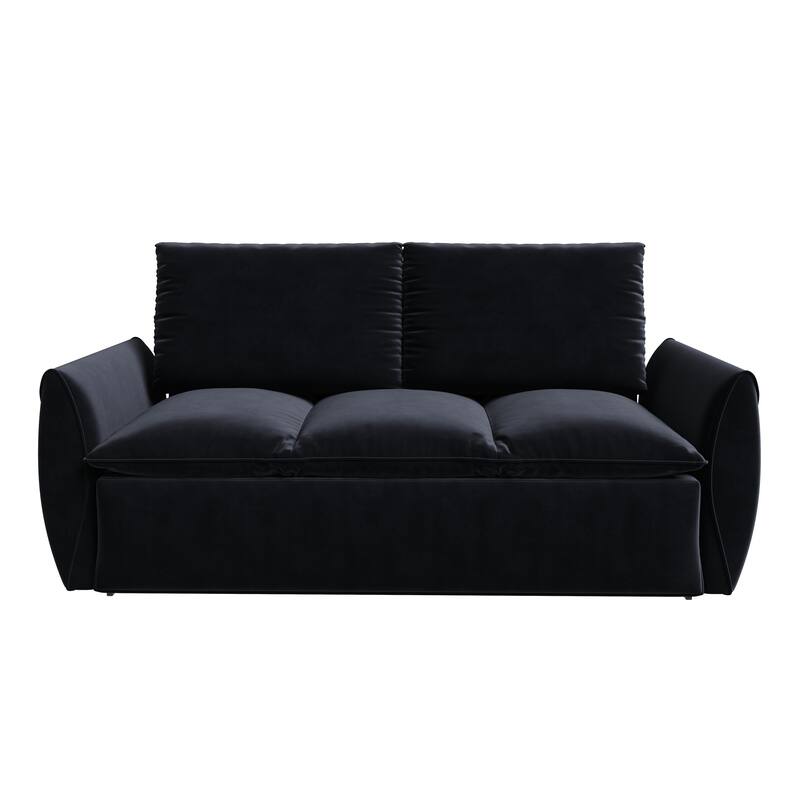 Velvet Loveseat Daybed, Pull Out Sofa Bed with Blanket Set, 3-Seat Convertible Sleeper Sofa with 2-in-1 Pillow