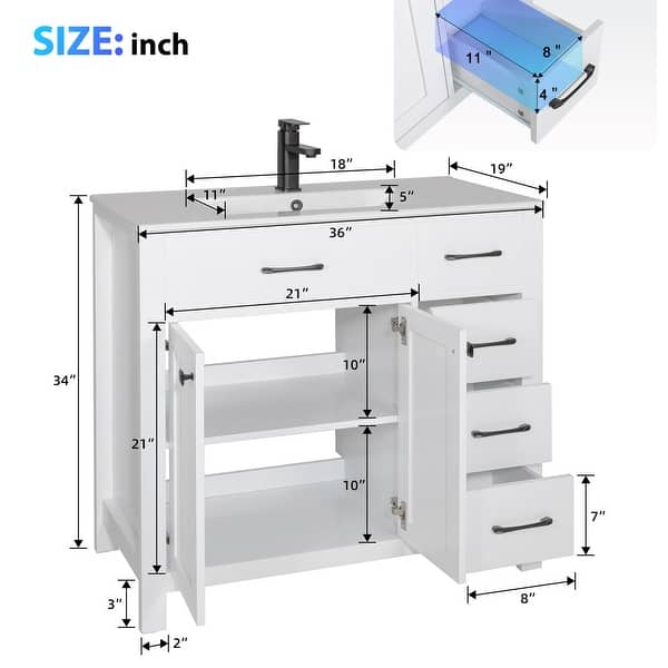 dimension image slide 10 of 12, Modern Bathroom Vanity with Sink & Faucet Storage Cabinet Set