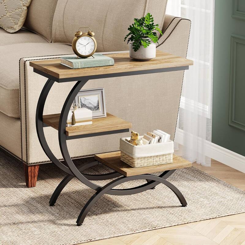 C-Shaped End Table, 3-Tier Small Side Table