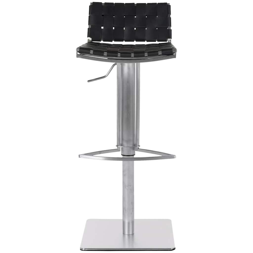 SAFAVIEH Mitchell Brown Leather Seat Stainless-Steel Adjustable 22-31-inch Modern Bar Stool - 19"W x 15"D x 30"H