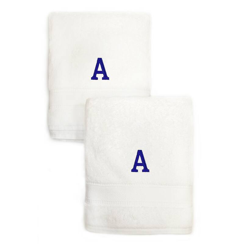 Sweet Kids 2-piece White Turkish Cotton Hand Towels with Royal Blue Monogrammed Initial - White/A