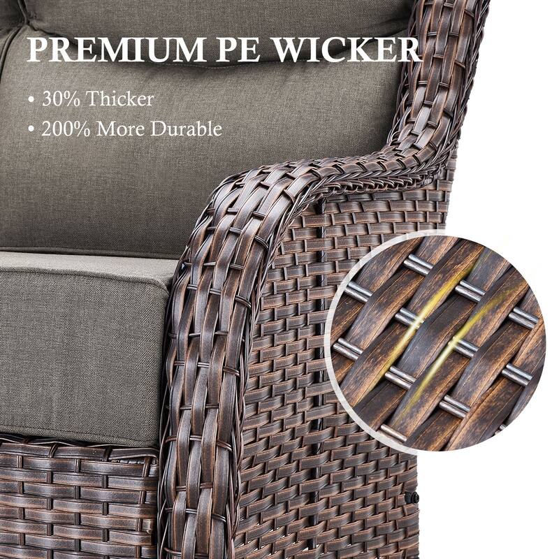 Arcadia 5-Piece Patio Conversation Set with 4 Swivel Glider Chairs and Wicker Square Fire Pit