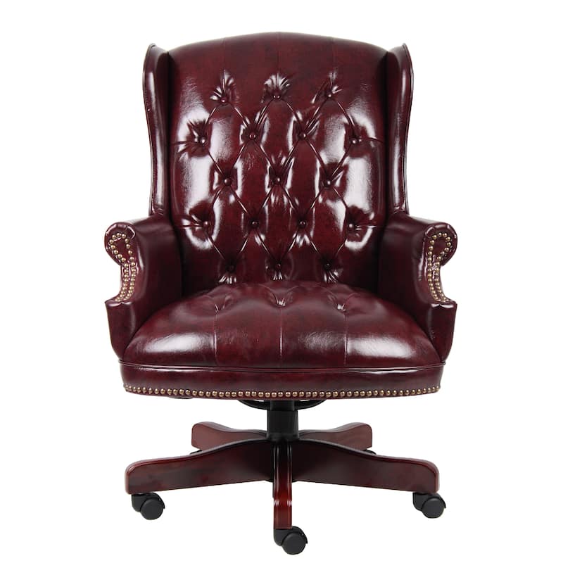 Saily Oversized Exec Chair, Traditional Wingback Burgundy Tufted Vinyl
